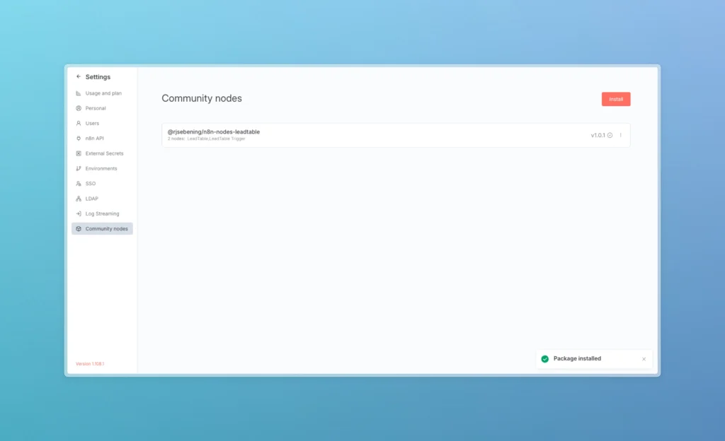 LeadTable in n8n installieren Anleitung 2