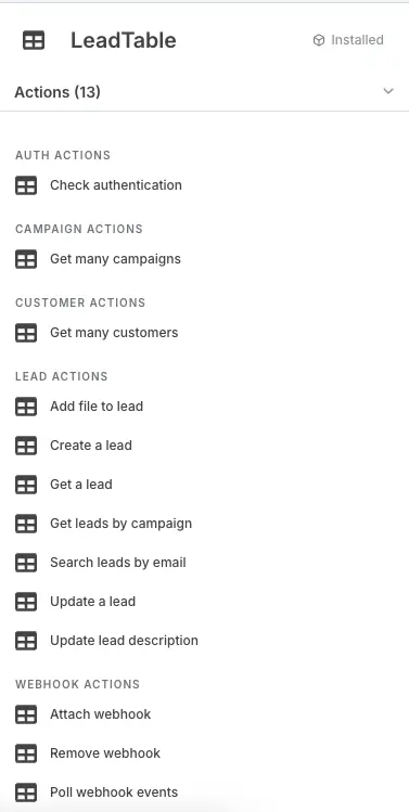 Leadtable n8n Actions Integration